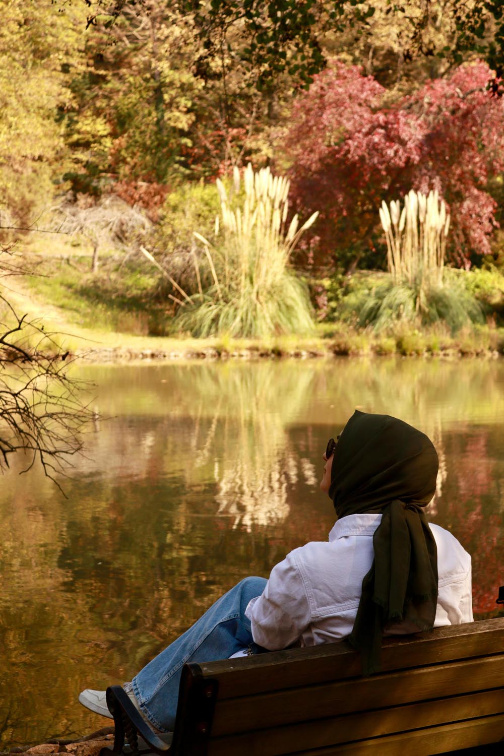 Woman sitting on a cozy lake with a hummingbird feeder and a delivery box nearby, symbolizing comfort and intentional living in Maryland and DC.