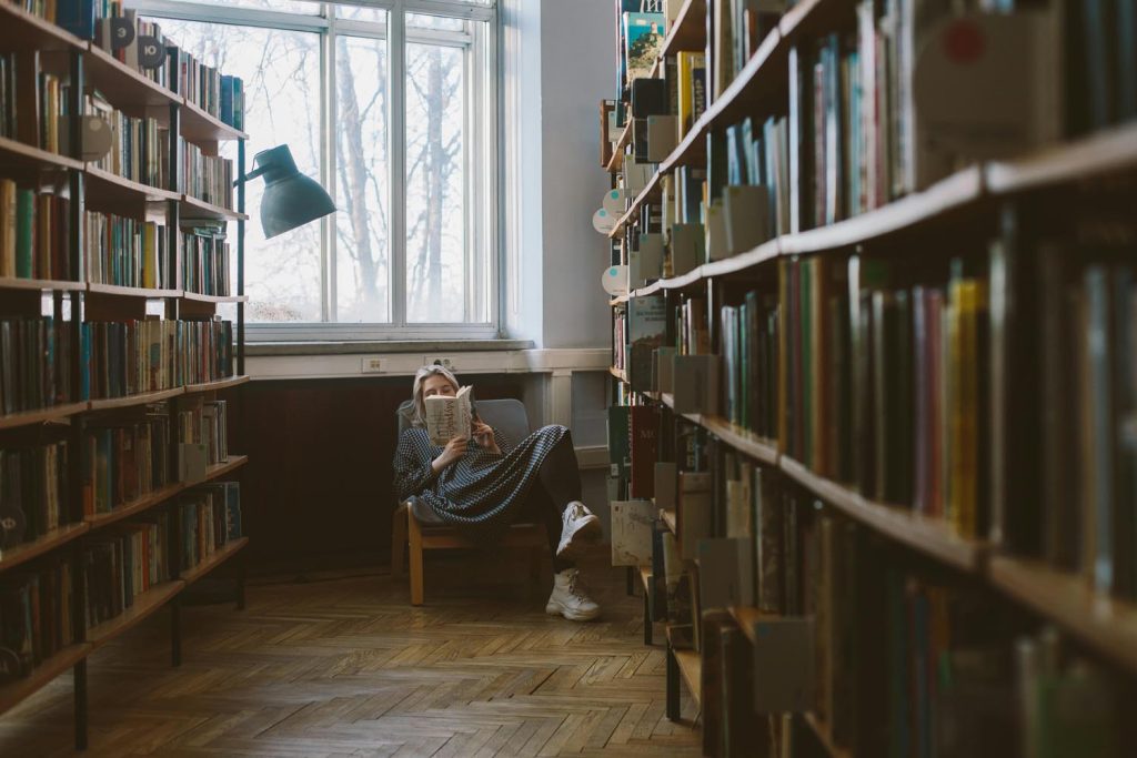 A home library after renovating in fall, symbolizing seasonal change, connection and emotional reflection in Maryland and DC.